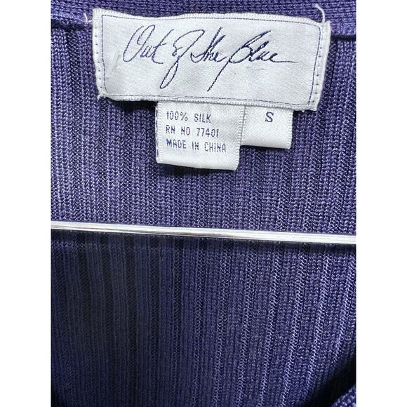 100% Silk Cardigan Sweater Small Womens Ribbed Long preppy Old Money Dark Purple - Picture 6 of 10